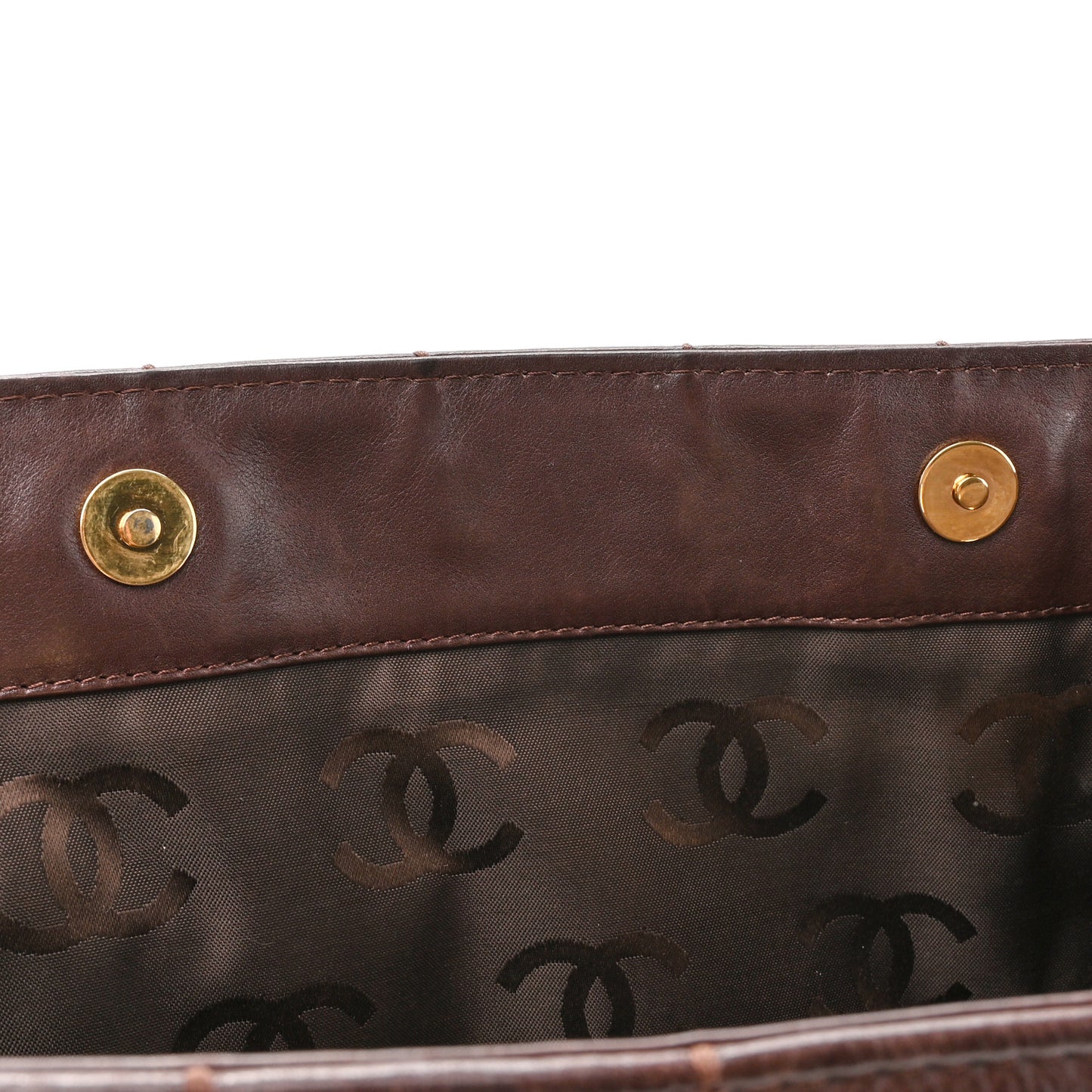 Calfskin Stitched Chocolate Bar Shopping Tote Dark Brown