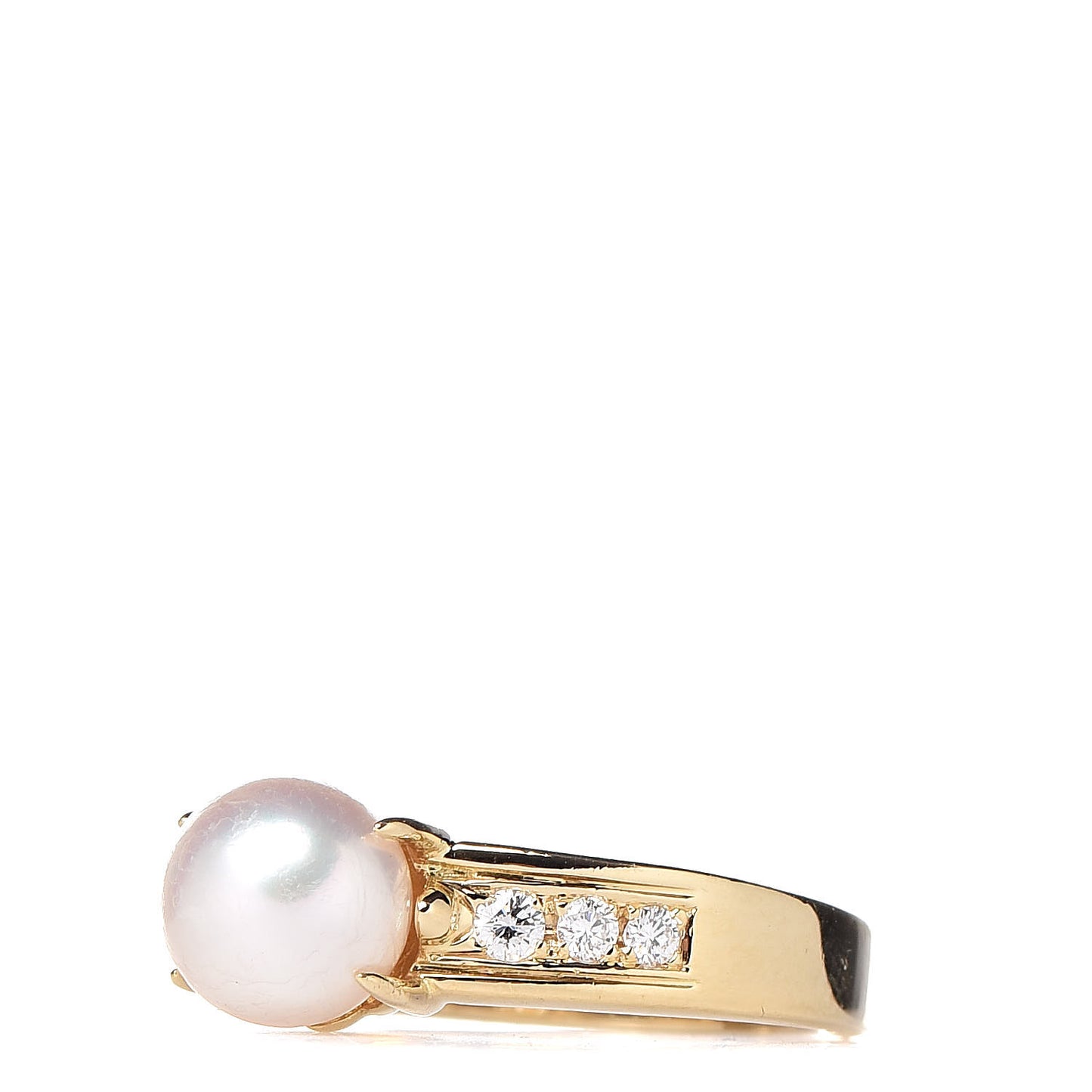 18K Yellow Gold Diamond Akoya Pearl 7.5mm Ring 54 6.75