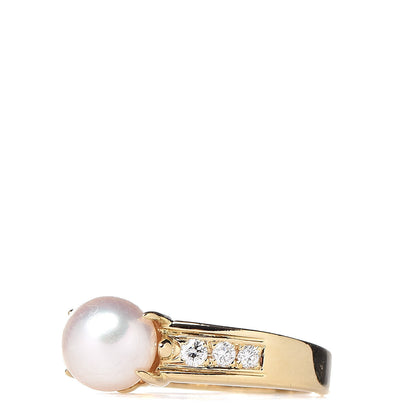 Mikimoto 18K Yellow Gold Diamond Akoya Pearl 7.5mm Ring 54 6.75 3 of 5