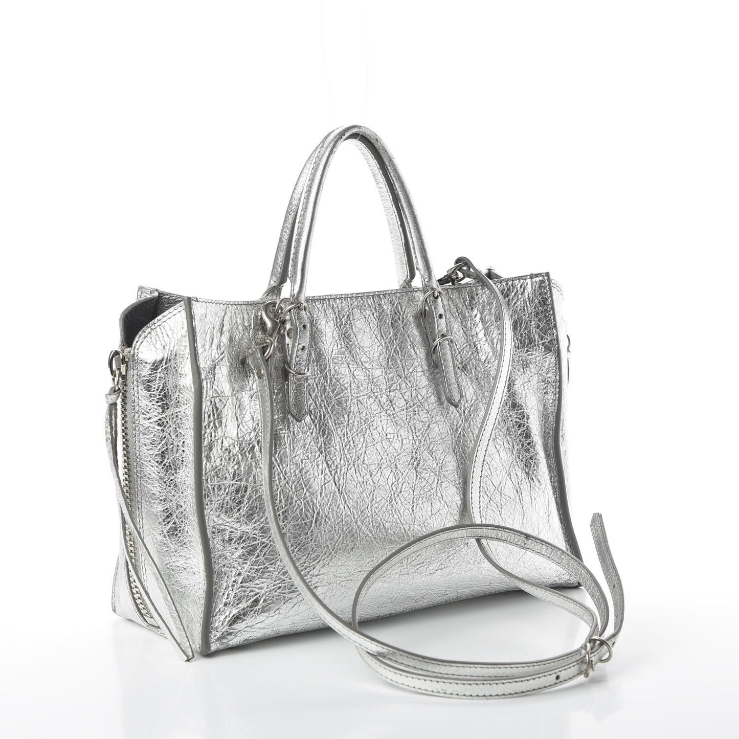 Metallic Calfskin Papier A6 Zip Around Tote Silver