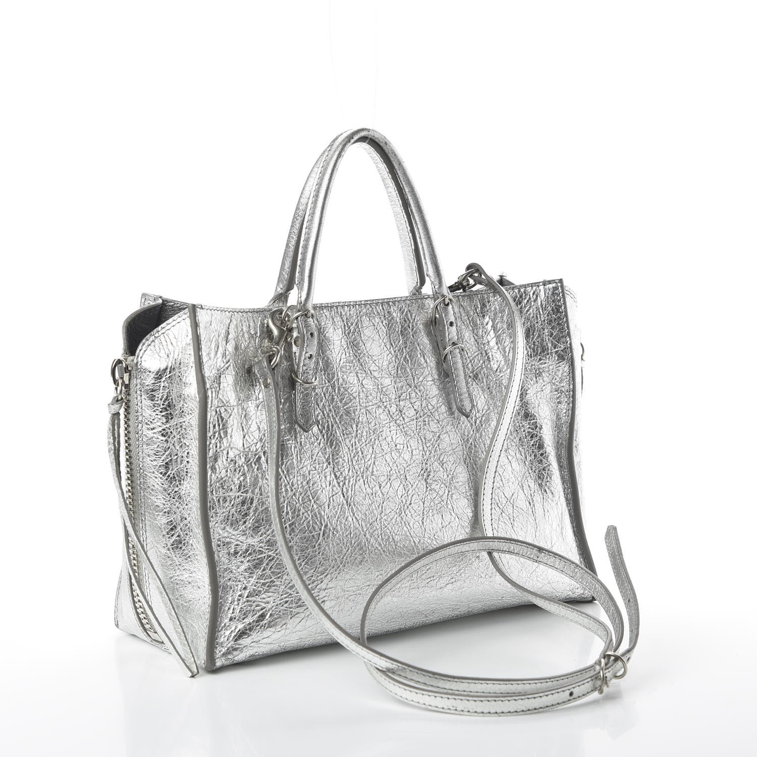 Balenciaga Metallic Calfskin Papier A6 Zip Around Tote Silver 3 of 12