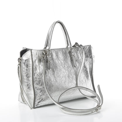Balenciaga Metallic Calfskin Papier A6 Zip Around Tote Silver 3 of 12
