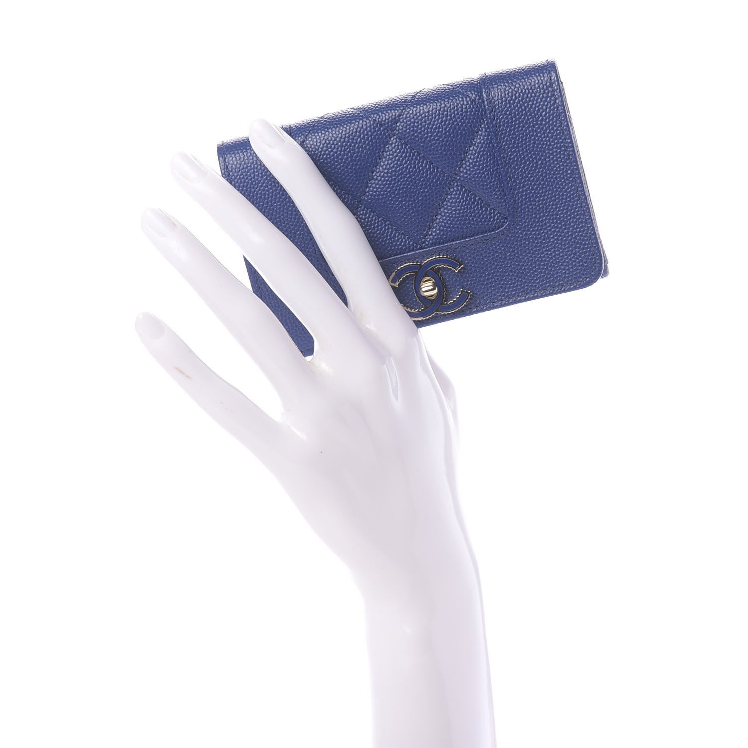 Chanel Caviar Chevron Quilted Vintage Mademoiselle Flap Card Holder Blue 2 of 9