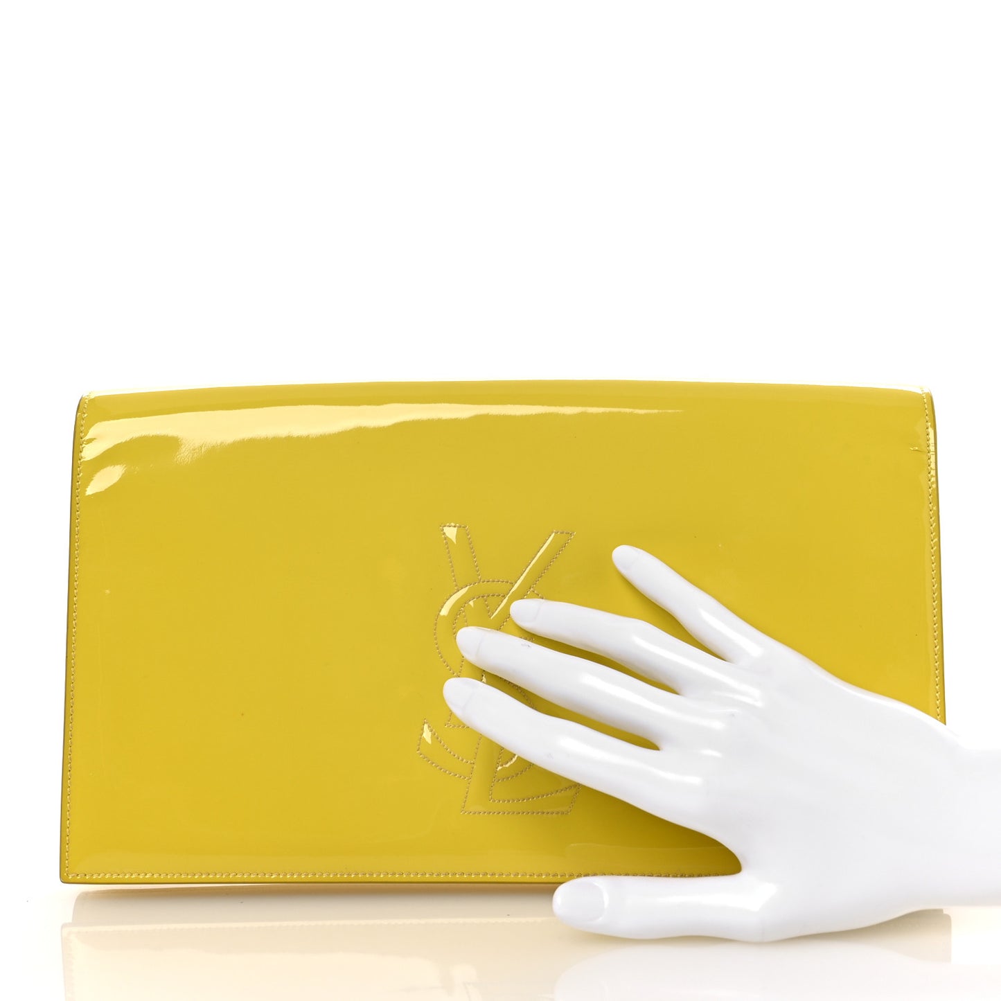 Textured Patent Calfskin Monogram Large Belle De Jour Clutch Lemon
