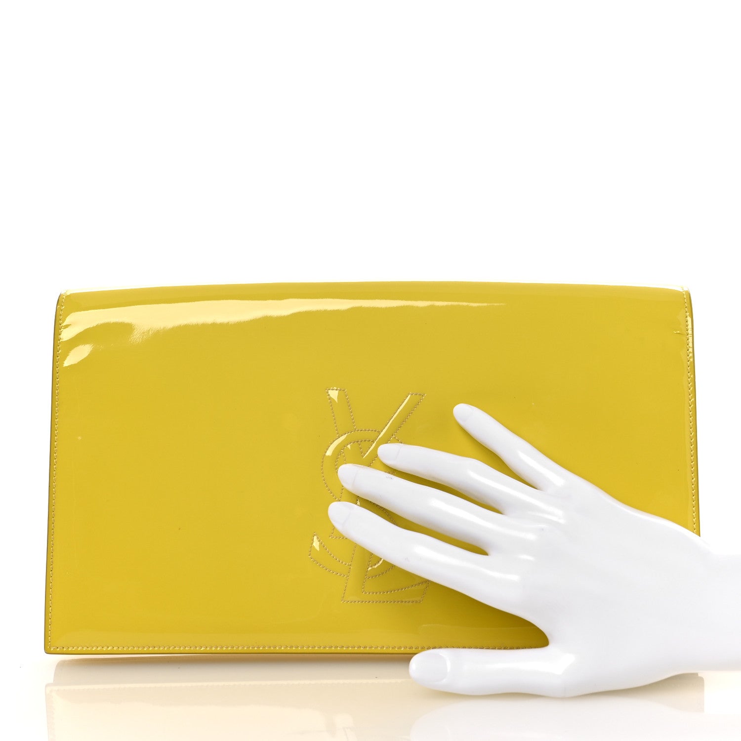 Saint Laurent Textured Patent Calfskin Monogram Large Belle De Jour Clutch Lemon 2 of 12