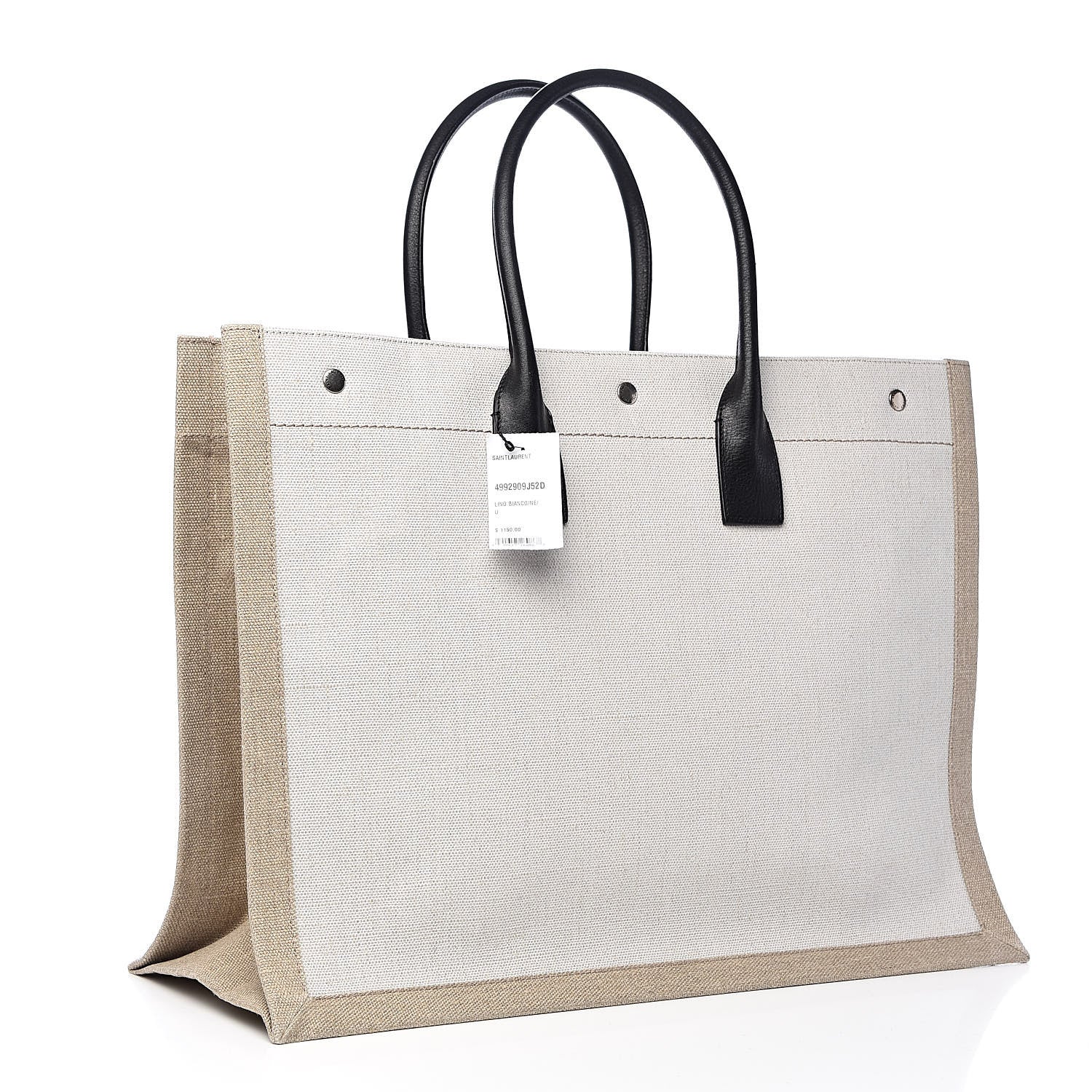 Saint Laurent Linen Calfskin Rive Gauche Tote Optic White 3 of 9
