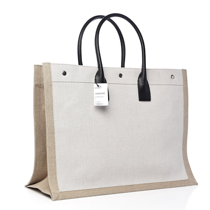 Saint Laurent Linen Calfskin Rive Gauche Tote Optic White 3 of 9