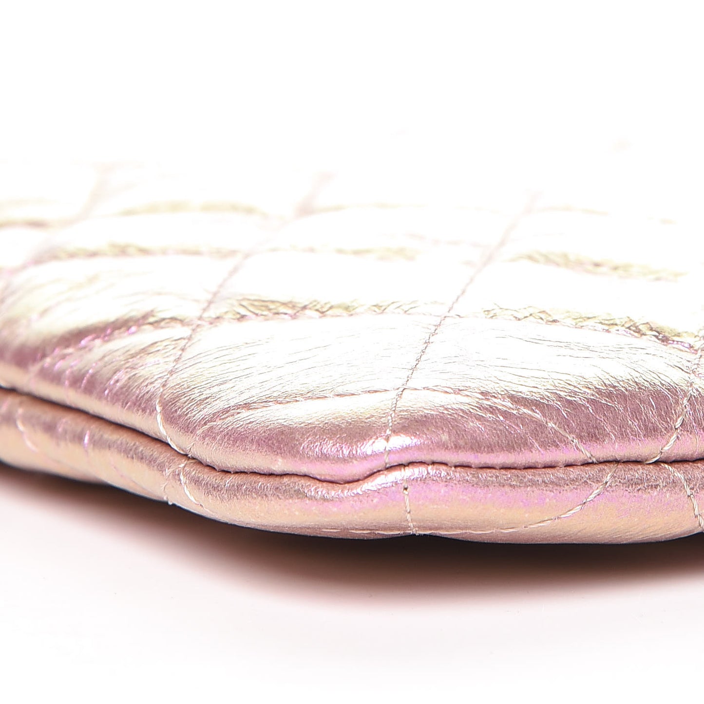 Iridescent Crumpled Calfskin Medium Cosmetic Case Pink