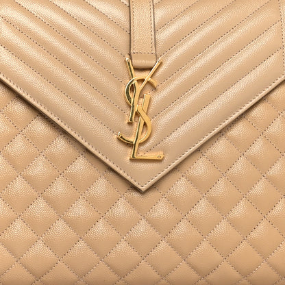 Saint Laurent Grain De Poudre Mixed Matelasse Large Triquilt Monogram Satchel Nude Powder 8 of 10