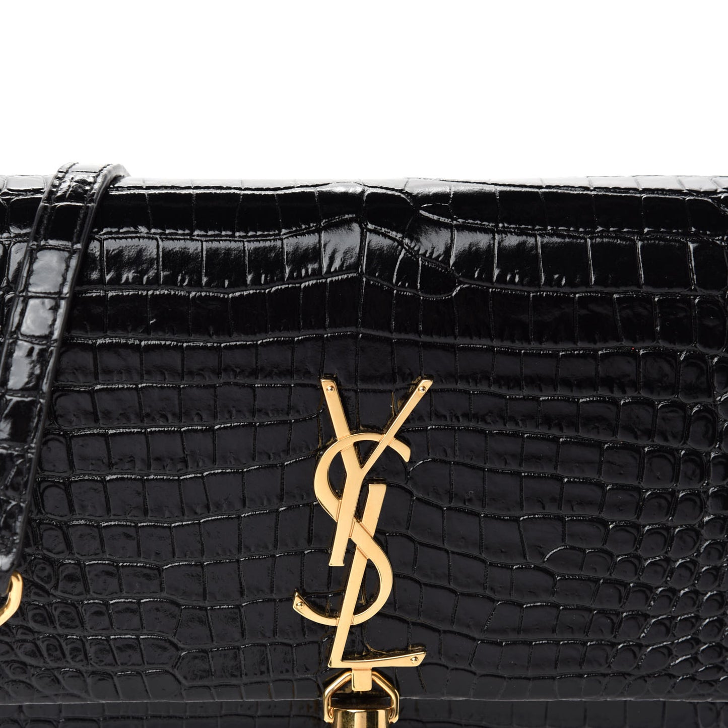 Calfskin Crocodile Embossed Kate Monogram Tassel Chain Wallet Black
