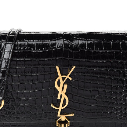 Saint Laurent Calfskin Crocodile Embossed Kate Monogram Tassel Chain Wallet Black 9 of 10