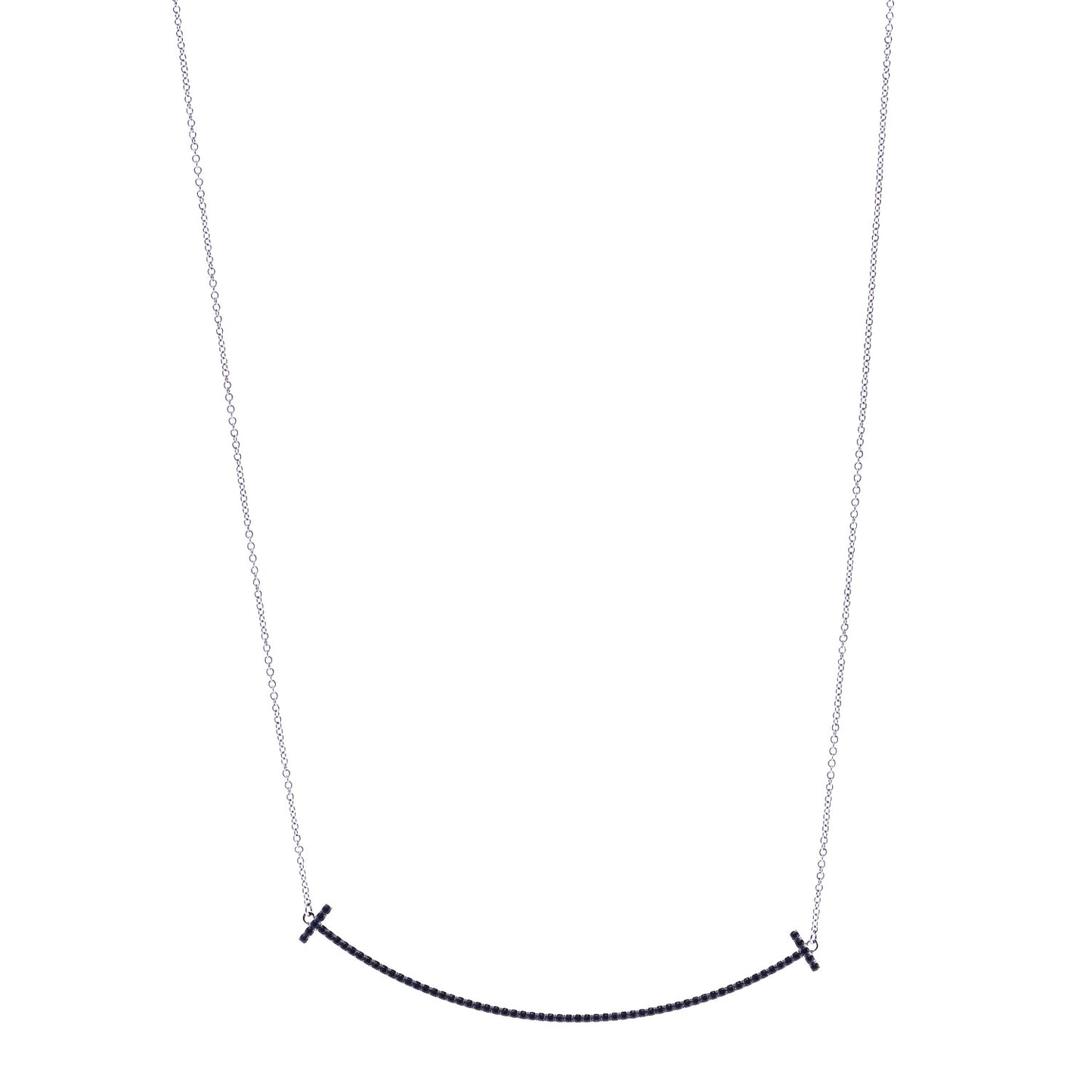 18K White Gold Blue Sapphire Large T Smile Pendant Necklace