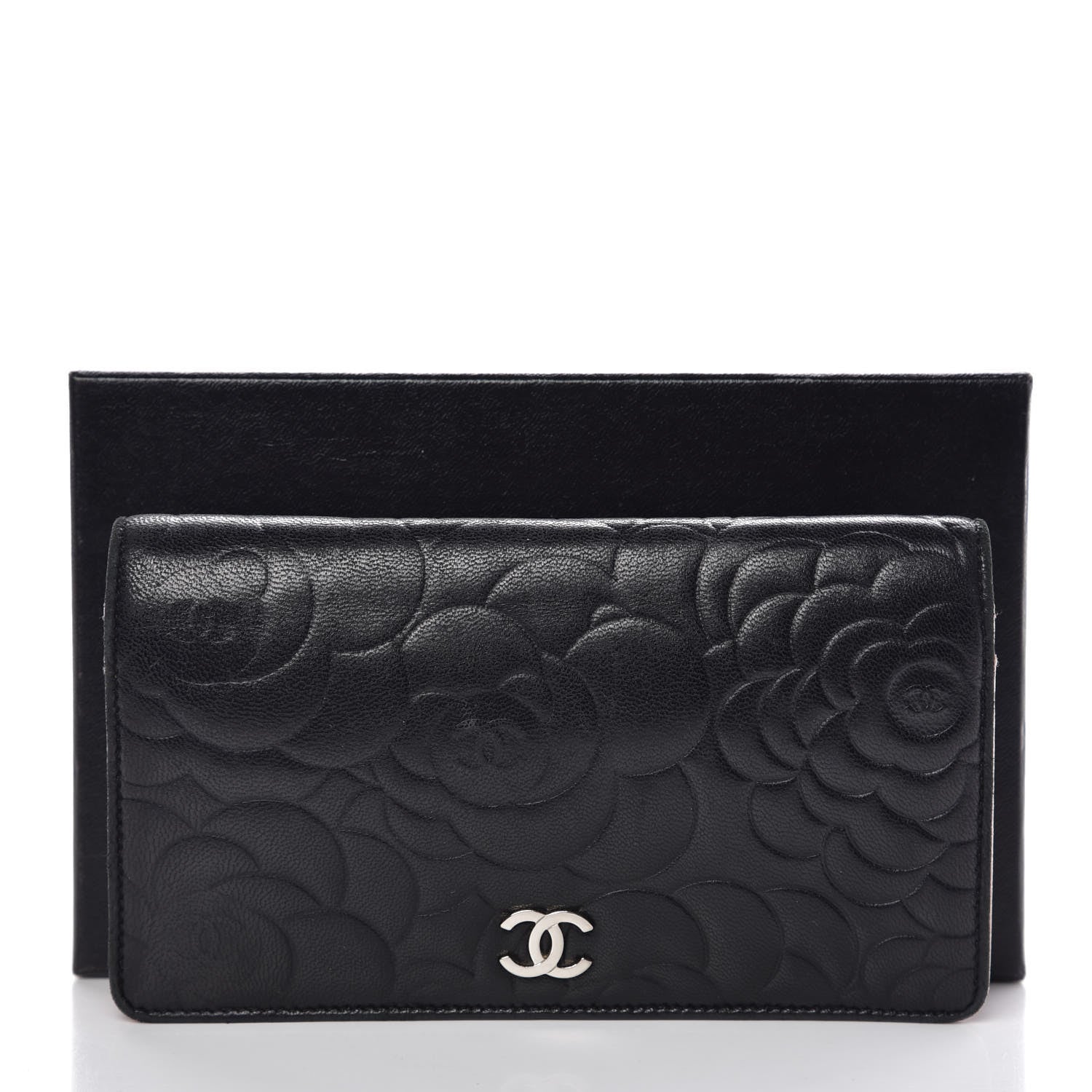 Chanel Lambskin Camellia Embossed Yen Wallet Black 11 of 11