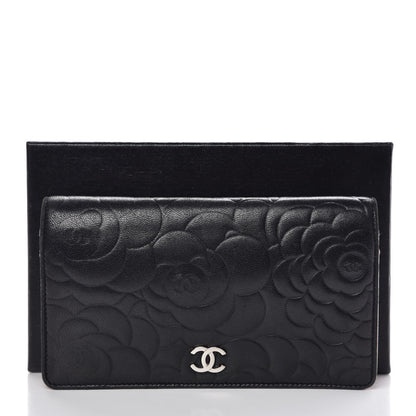 Chanel Lambskin Camellia Embossed Yen Wallet Black 11 of 11