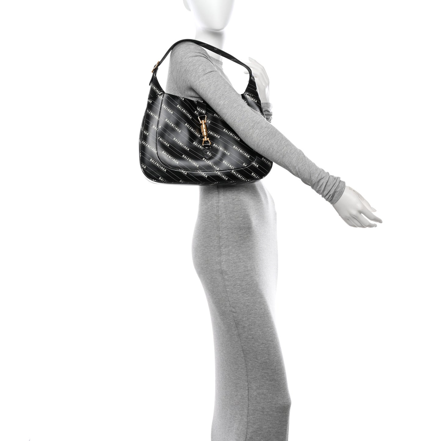 X BALENCIAGA Calfskin Logo Print Medium Jackie 1961 Hobo Black