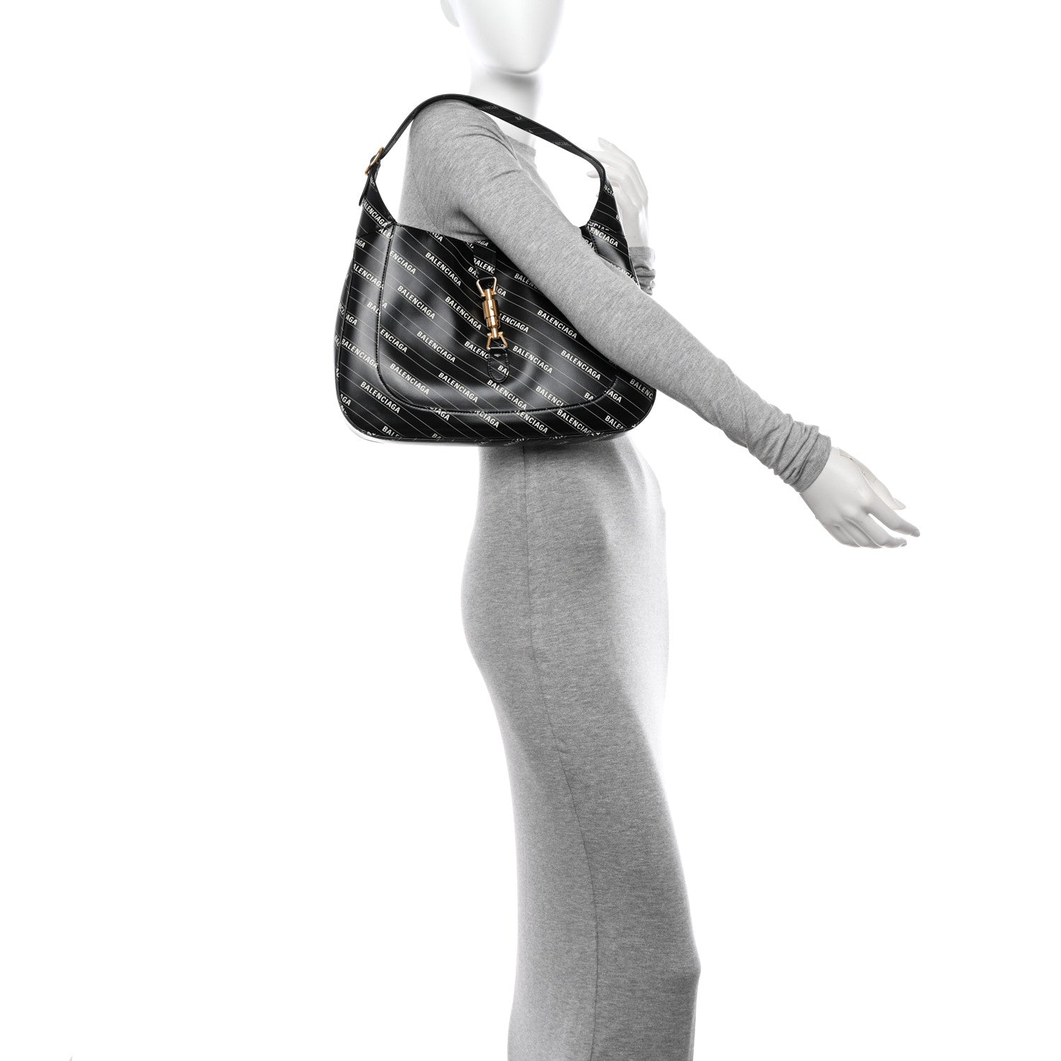 Gucci X BALENCIAGA Calfskin Logo Print Medium Jackie 1961 Hobo Black 2 of 11