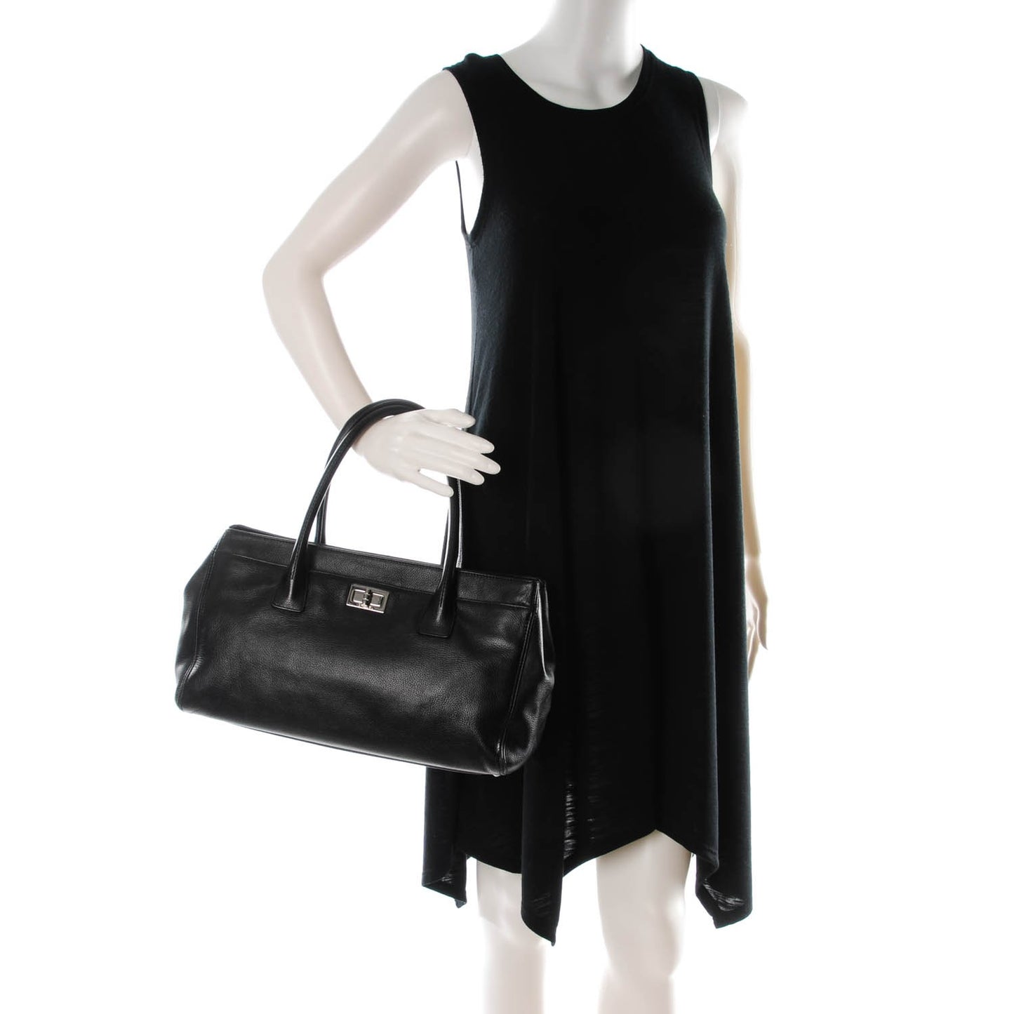Calfskin Mademoiselle Lock Cerf Shopper Tote Black