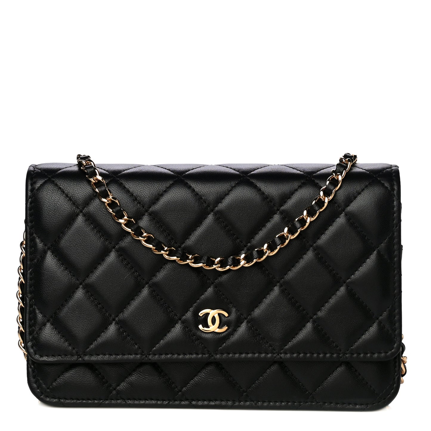 Lambskin Quilted Wallet On Chain WOC Black