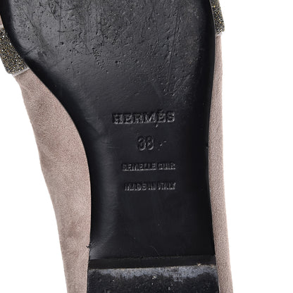 Hermes Suede Goatskin Crystal Roxane Mules 38 Champagne Rose Grey 8 of 12