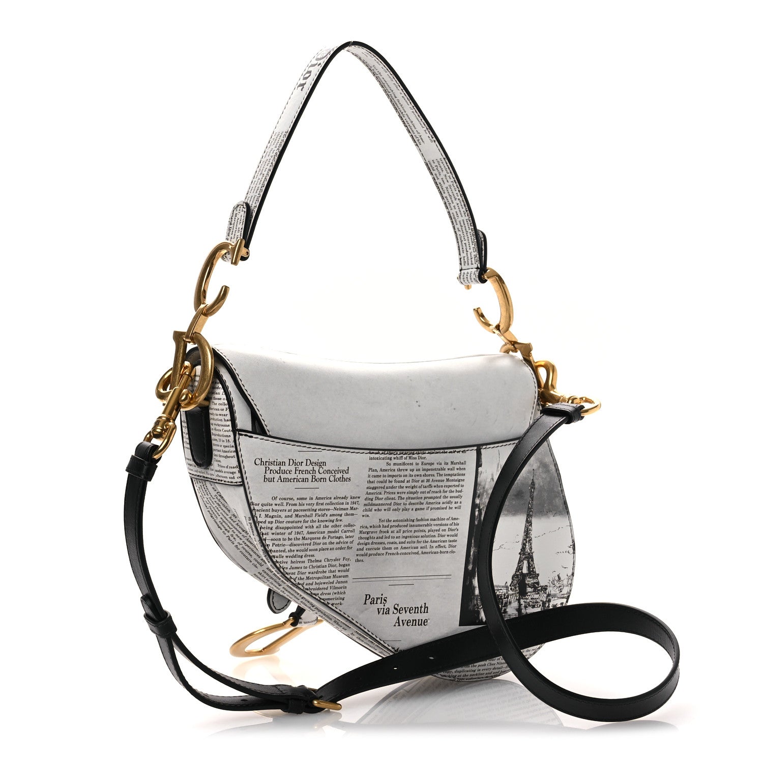 Christian Dior Calfskin Newspaper Printed Saddle Bag With Strap Black White 3 of 11