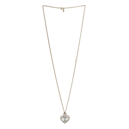 Chanel Crystal Heart CC Pendant Necklace Gold Silver Blue 3 of 6