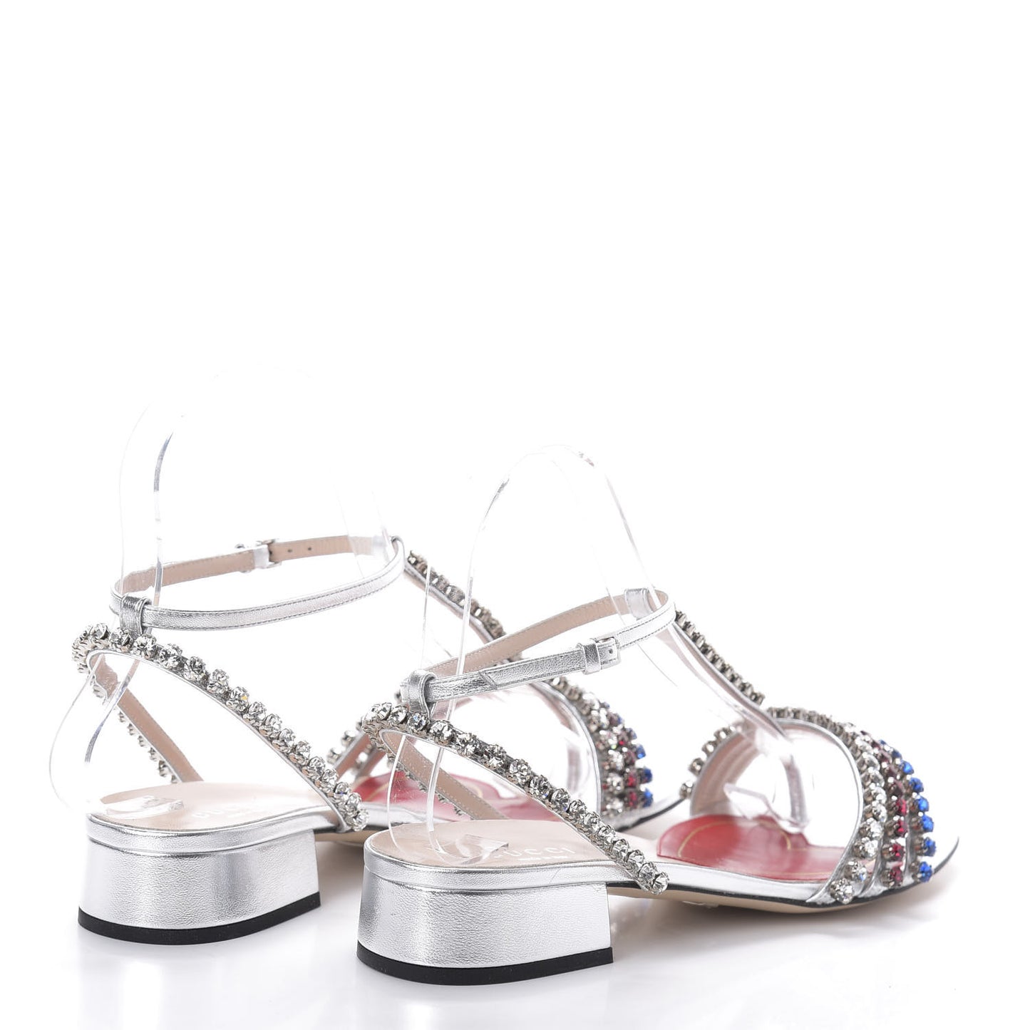 Nappa Silk Crystal Bertie T-Strap Low Heel Sandals 36 Argento