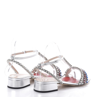 Gucci Nappa Silk Crystal Bertie T-Strap Low Heel Sandals 36 Argento 4 of 7