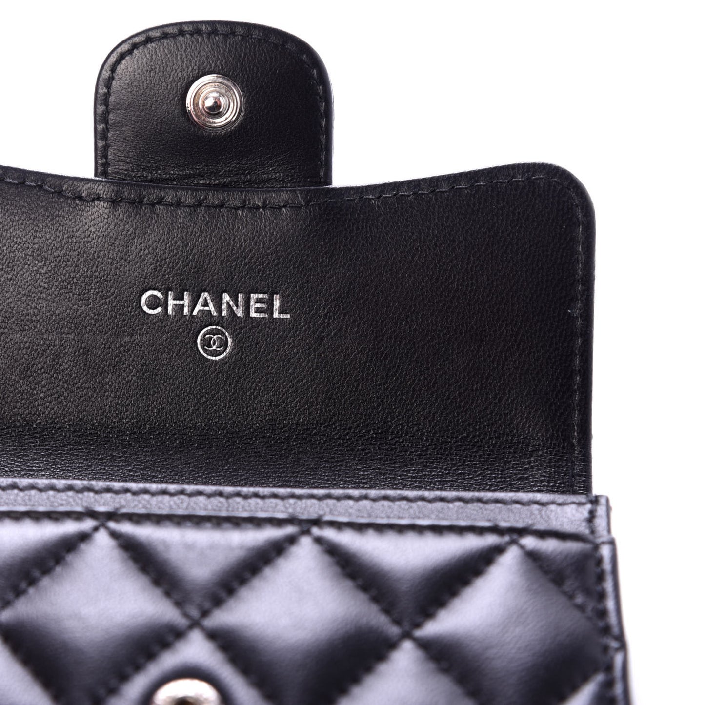 Lambskin Quilted Flap Card Holder Black