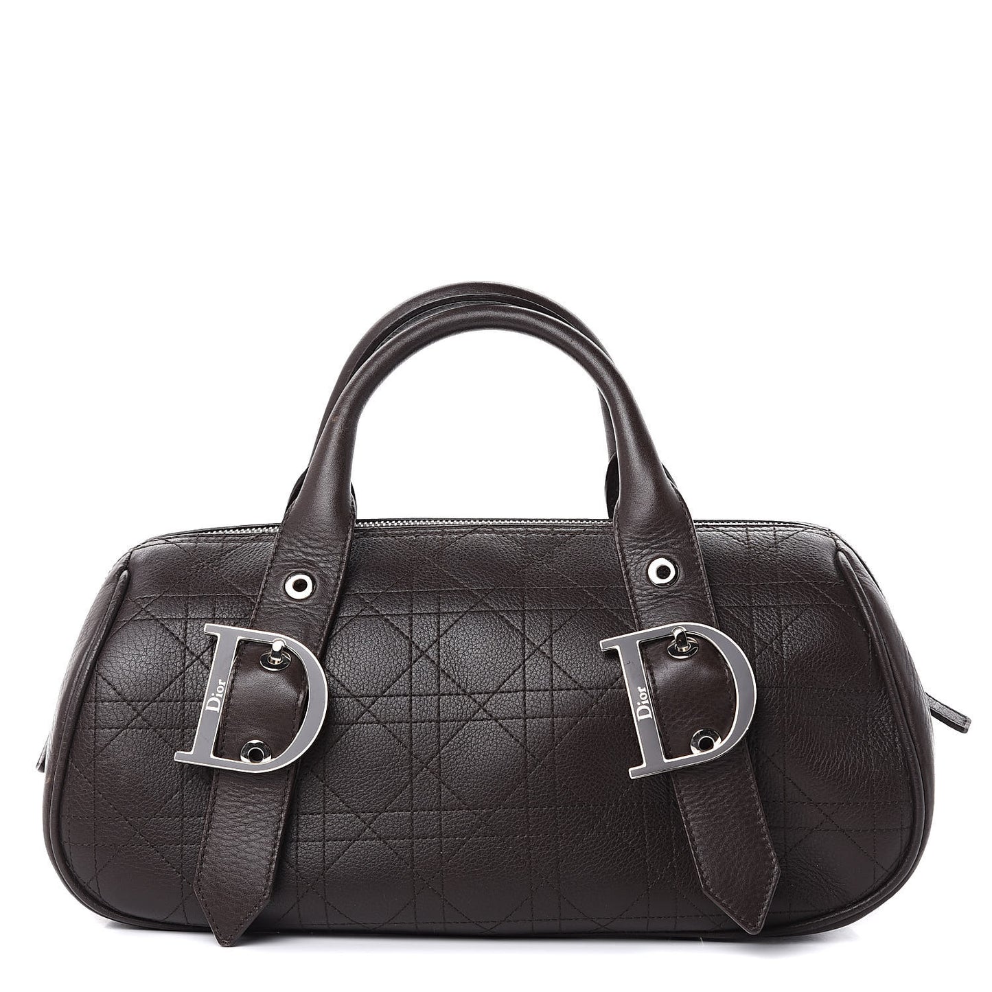 Calfskin Cannage Handbag Dark Brown