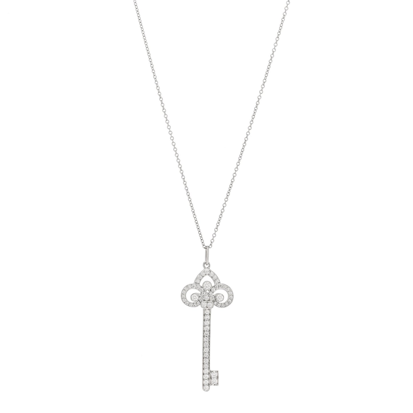 Platinum Diamond .41ct Fleur De Lis Key Pendant Necklace