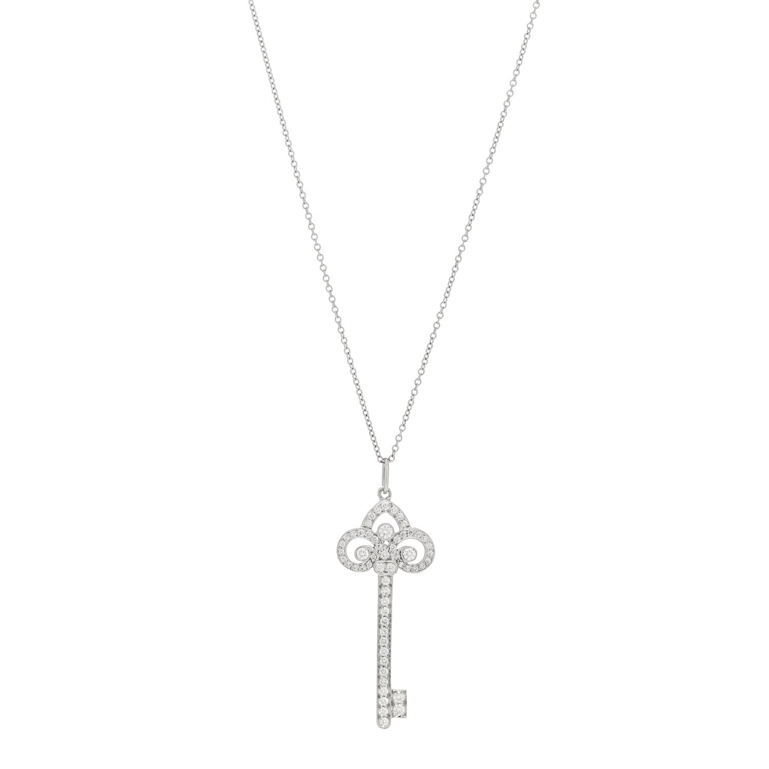 Tiffany Platinum Diamond .41ct Fleur De Lis Key Pendant Necklace 1 of 5
