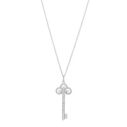 Tiffany Platinum Diamond .41ct Fleur De Lis Key Pendant Necklace 1 of 5