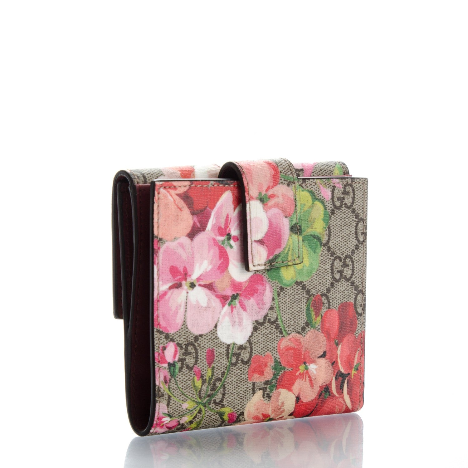 Gucci GG Supreme Monogram Blooms French Flap Wallet Beige Multicolor Dry Rose 3 of 7