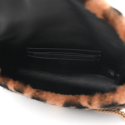 Fendi Shearling Vitello Dolce Macro FF 1974 Mini Baguette Tobacco Black 5 of 10