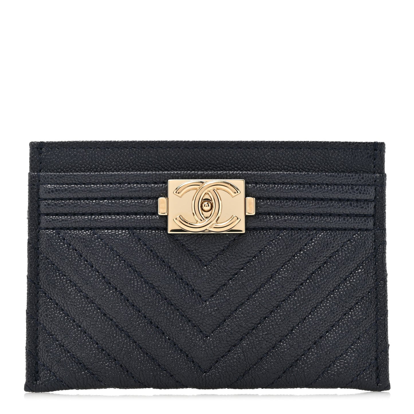 Caviar Chevron Quilted Boy Card Holder Navy Blue