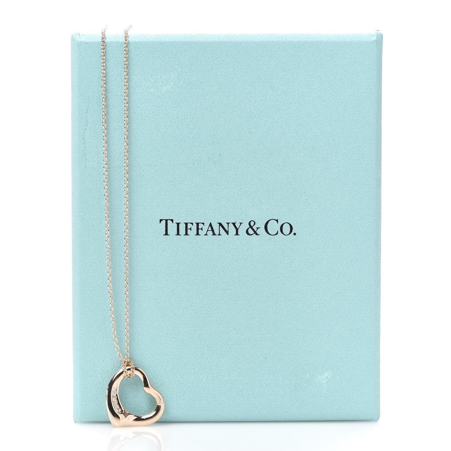 18K Rose Gold Diamond Elsa Peretti Open Heart Pendant Necklace