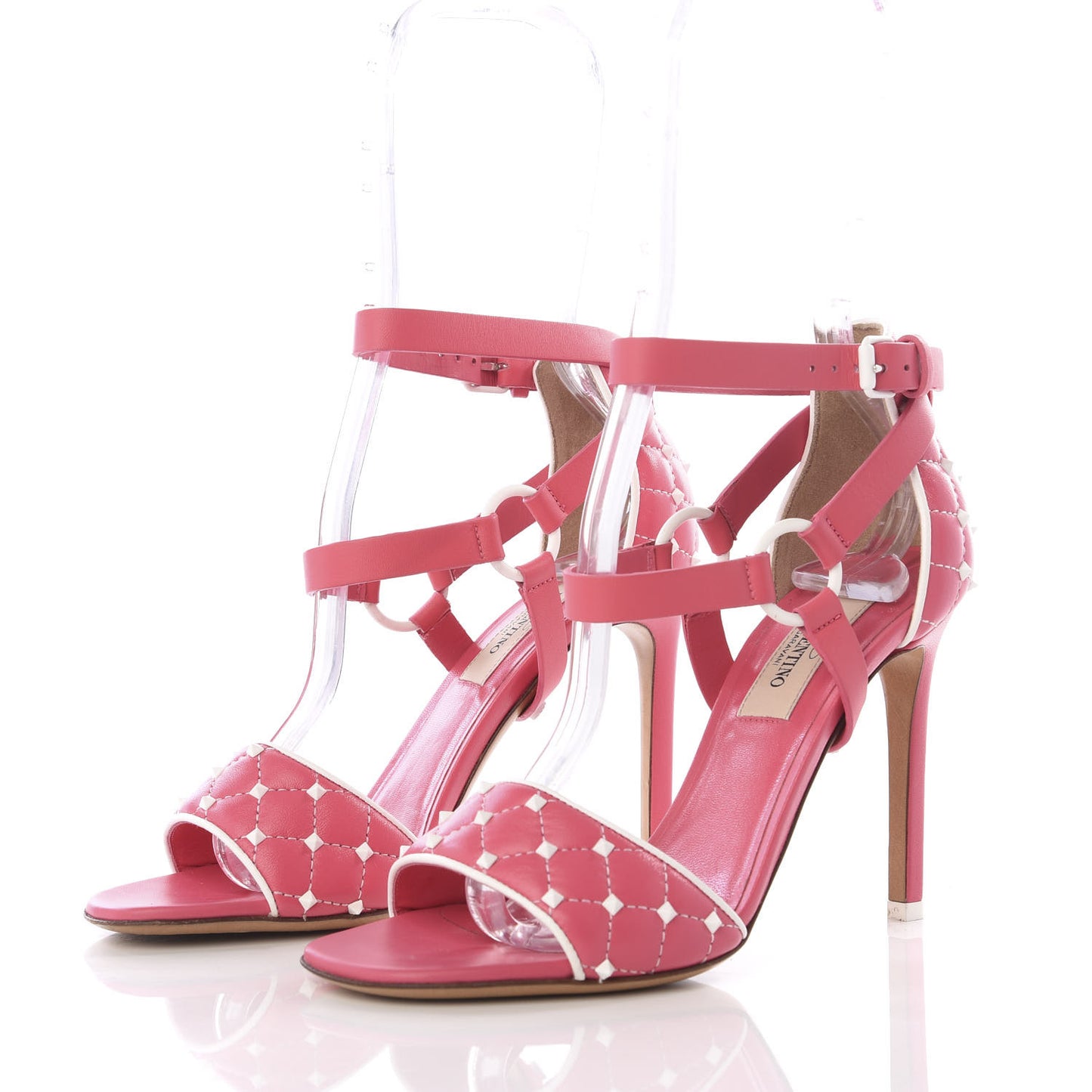 Nappa Free Rockstud Spike 105mm Ankle Strap Sandals 35 Shadow Pink Optic White
