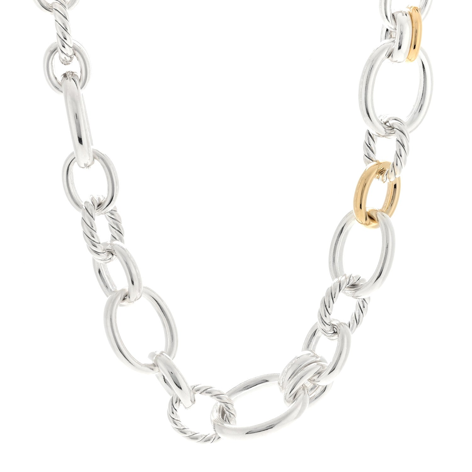 David Yurman Sterling Silver 18K Yellow Gold Diamond DY Mercer Chain Necklace 1 of 3