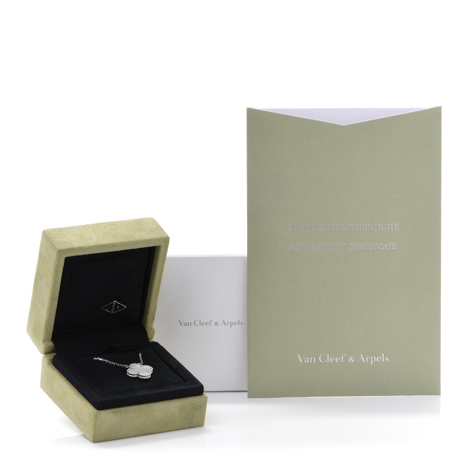 Van Cleef & Arpels 18K White Gold Mother of Pearl Vintage Alhambra Pendant Necklace 6 of 6
