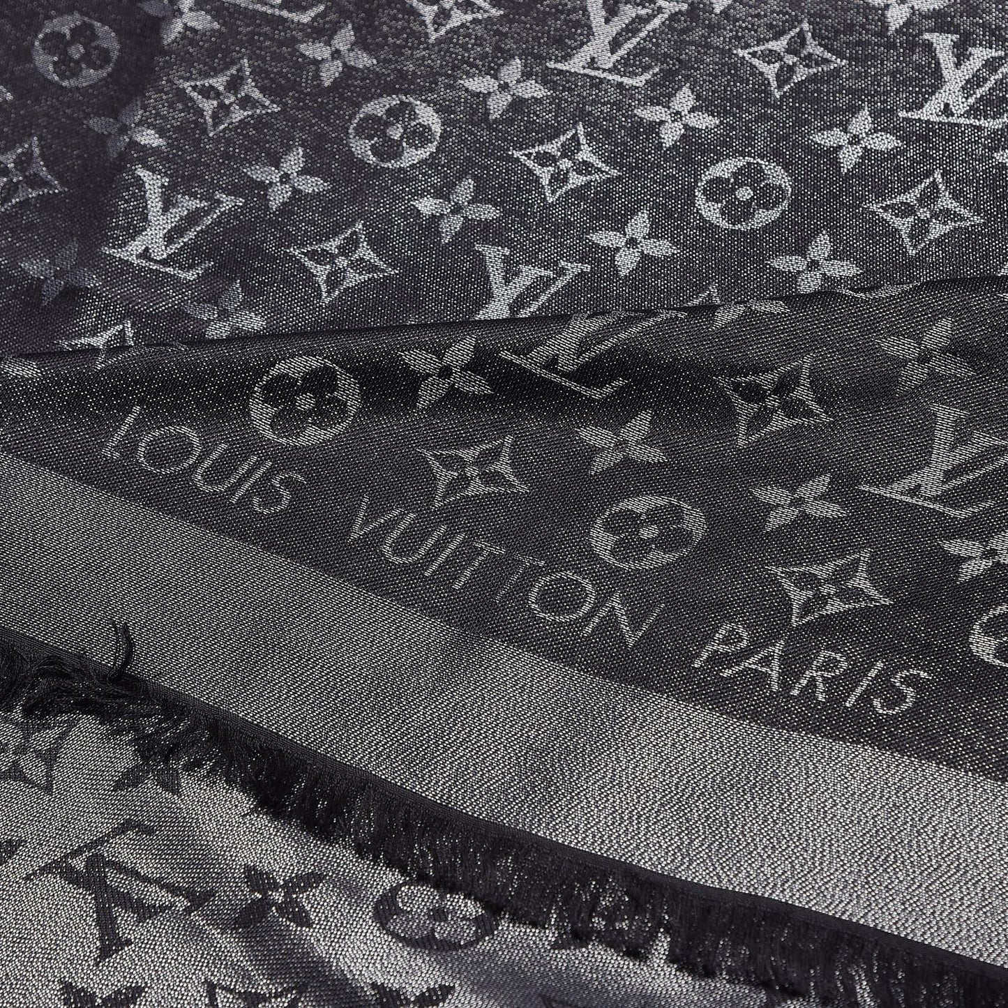 Silk Lurex Wool Monogram Shine Shawl Black