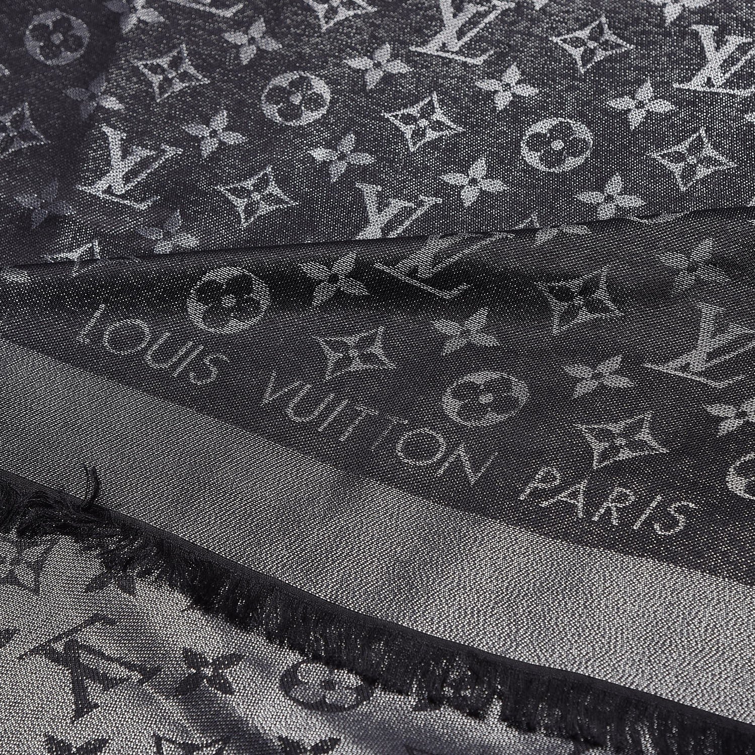 Louis Vuitton Silk Lurex Wool Monogram Shine Shawl Black 3 of 4
