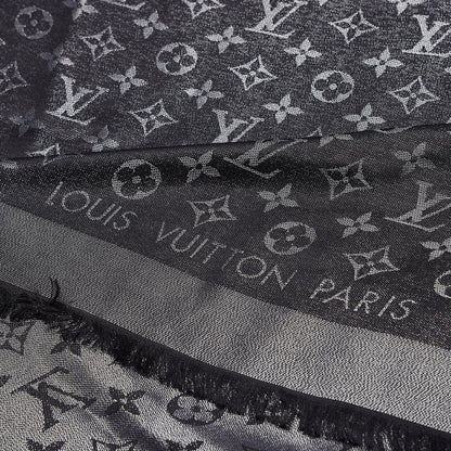 Louis Vuitton Silk Lurex Wool Monogram Shine Shawl Black 3 of 4