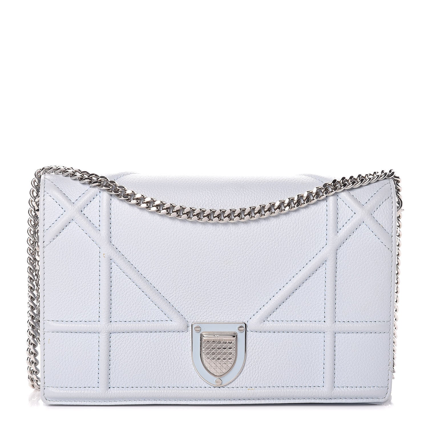 Christian Dior Grained Calfskin Diorama Wallet on Chain Pouch Light Blue 1 of 18