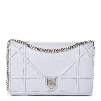 Christian Dior Grained Calfskin Diorama Wallet on Chain Pouch Light Blue 1 of 18