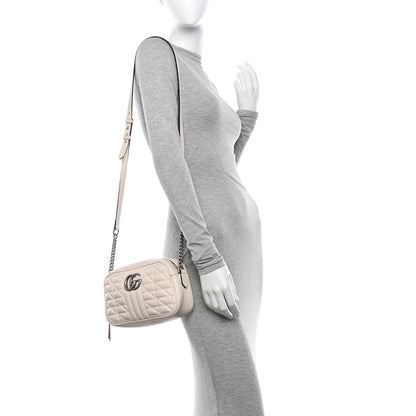Gucci Calfskin Matelasse Aria Small GG Marmont Chain Shoulder Bag Mystic White 2 of 12