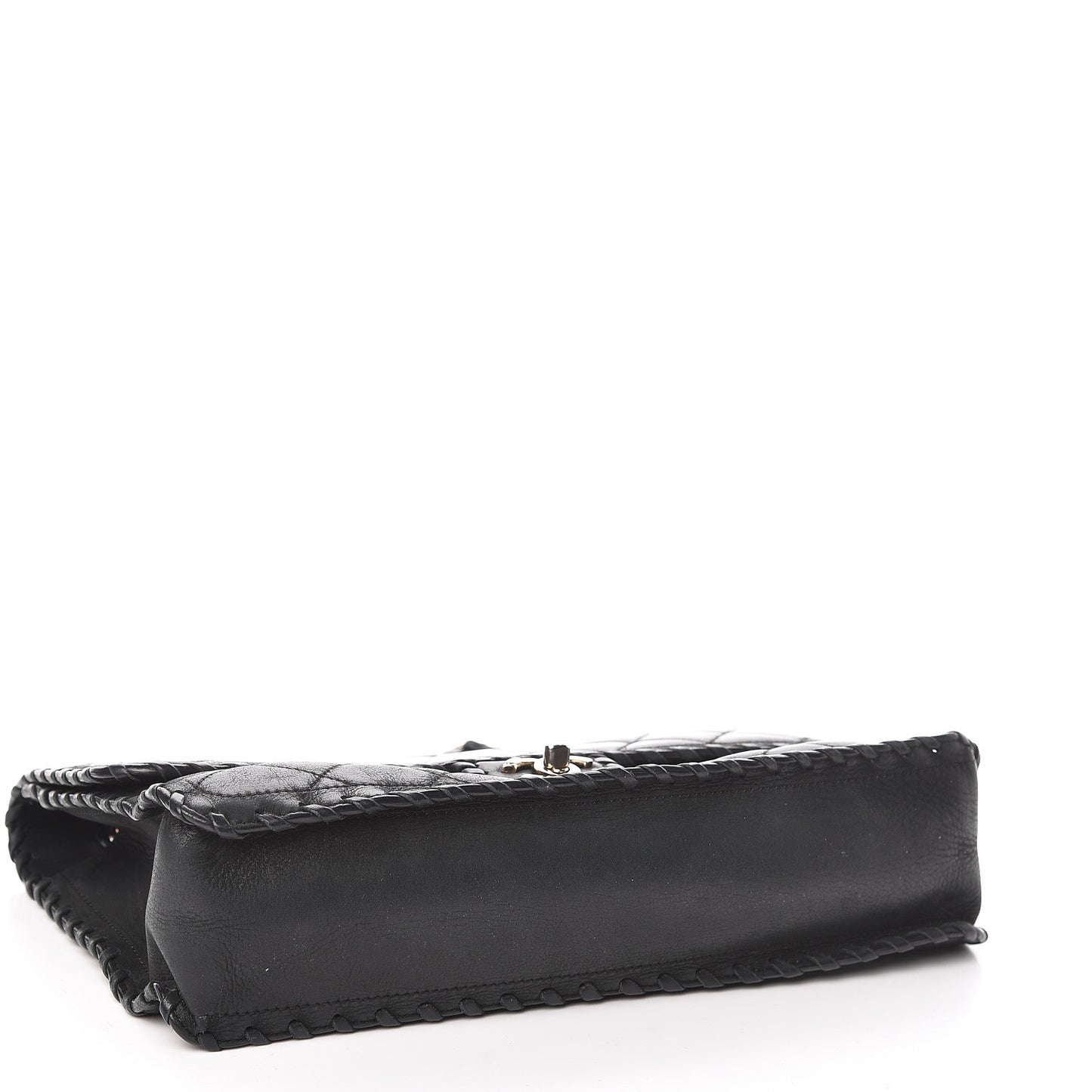 Suede Calfskin Jumbo Happy Stitch Flap Black