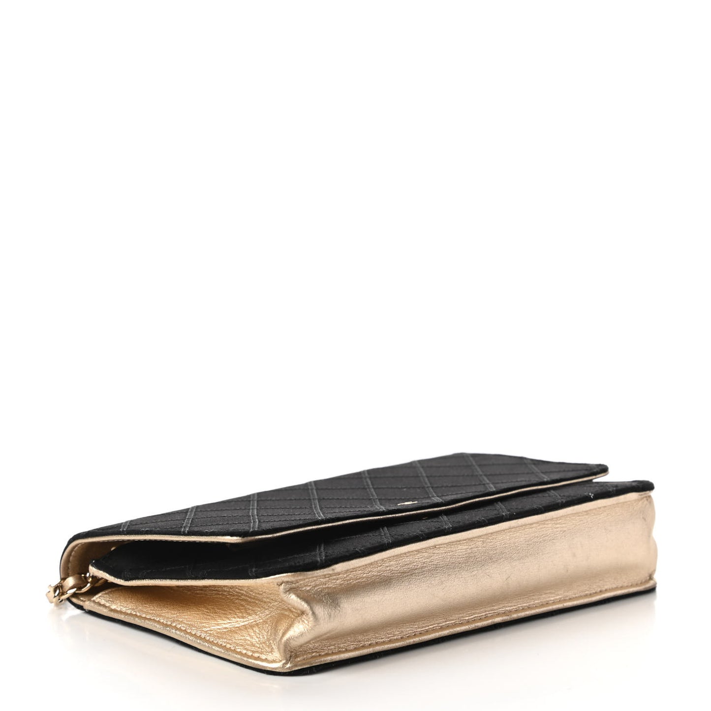 Satin Diamond Stitch Wallet On Chain WOC Black Gold