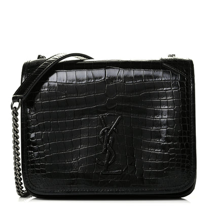 Saint Laurent Crocodile Embossed Lambskin Matelasse Monogram Niki Chain Wallet Black 1 of 6
