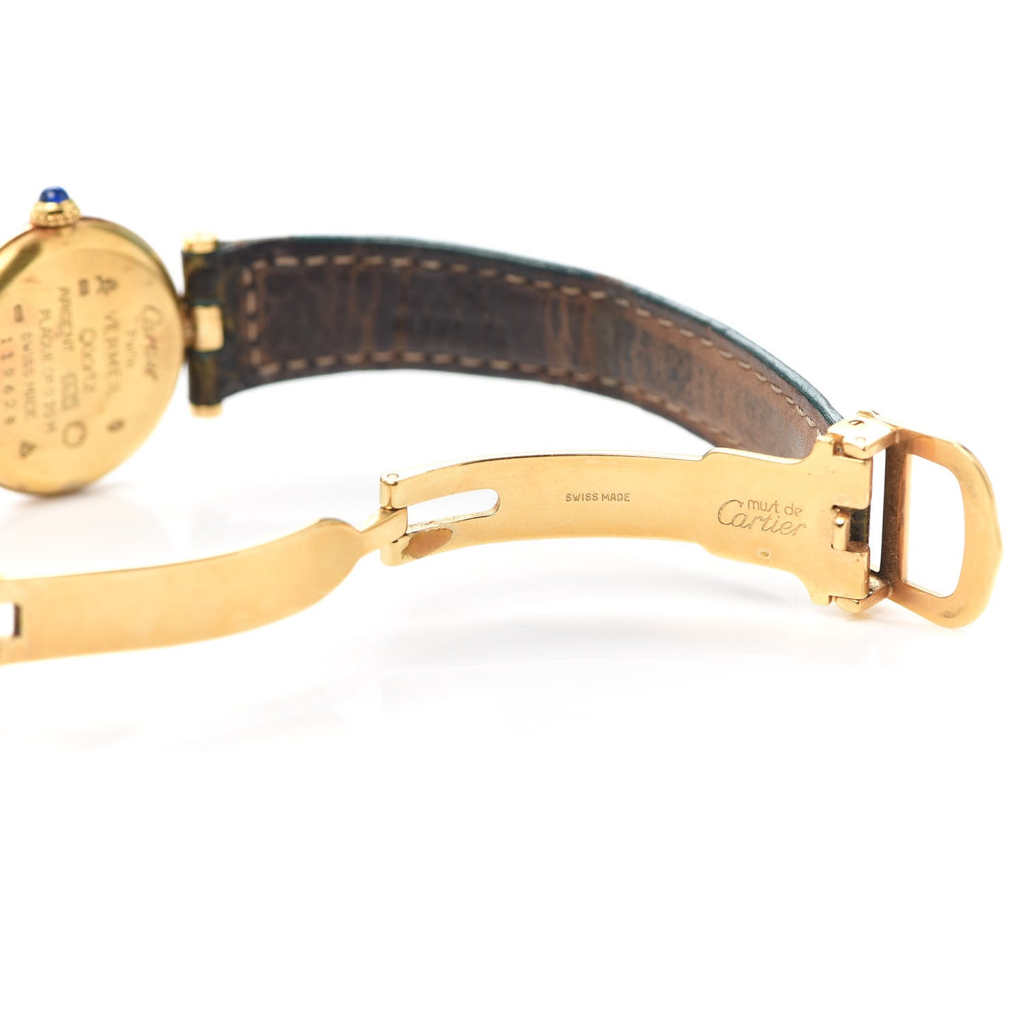 Sterling Silver Vermeil Alligator Must De Cartier Quartz Watch Brown