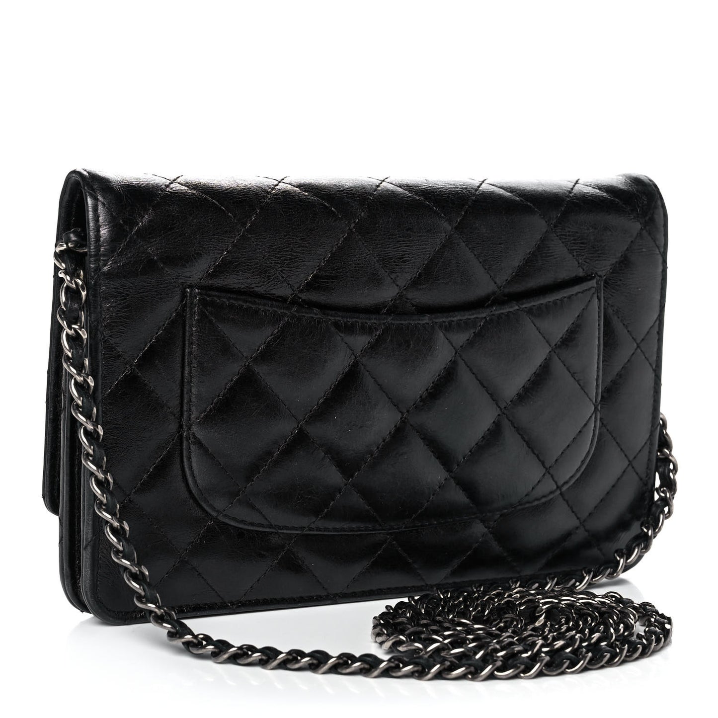 Metallic Aged Calfskin Quilted Reissue Wallet On Chain WOC Black